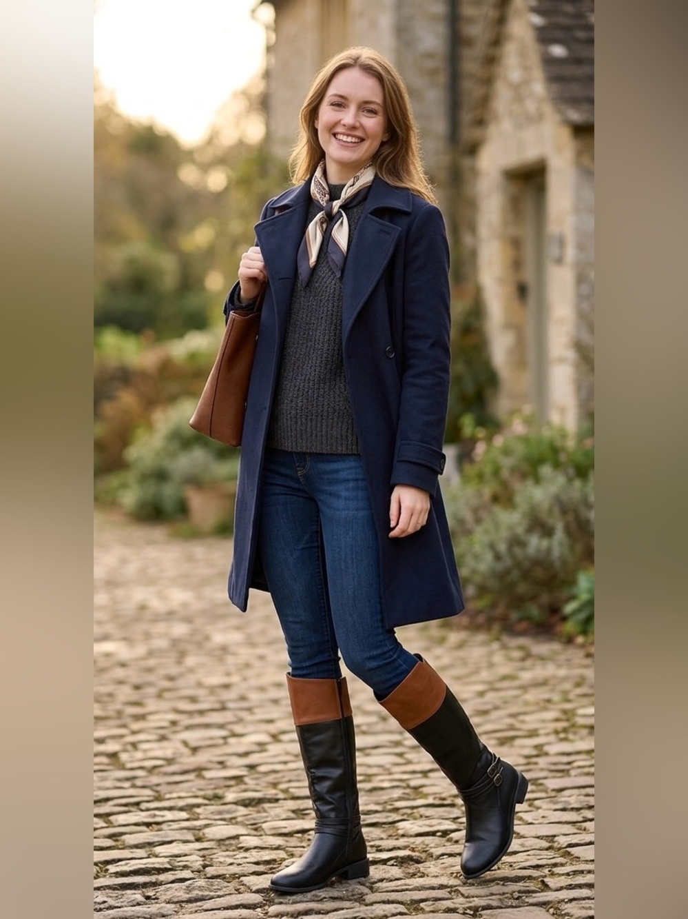 women's faux knee-high riding boots in a two-tone black and brown design,